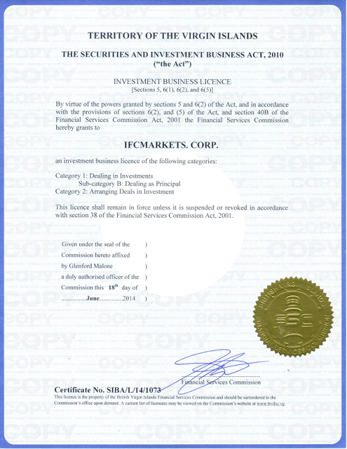ifcmarkets Corp license